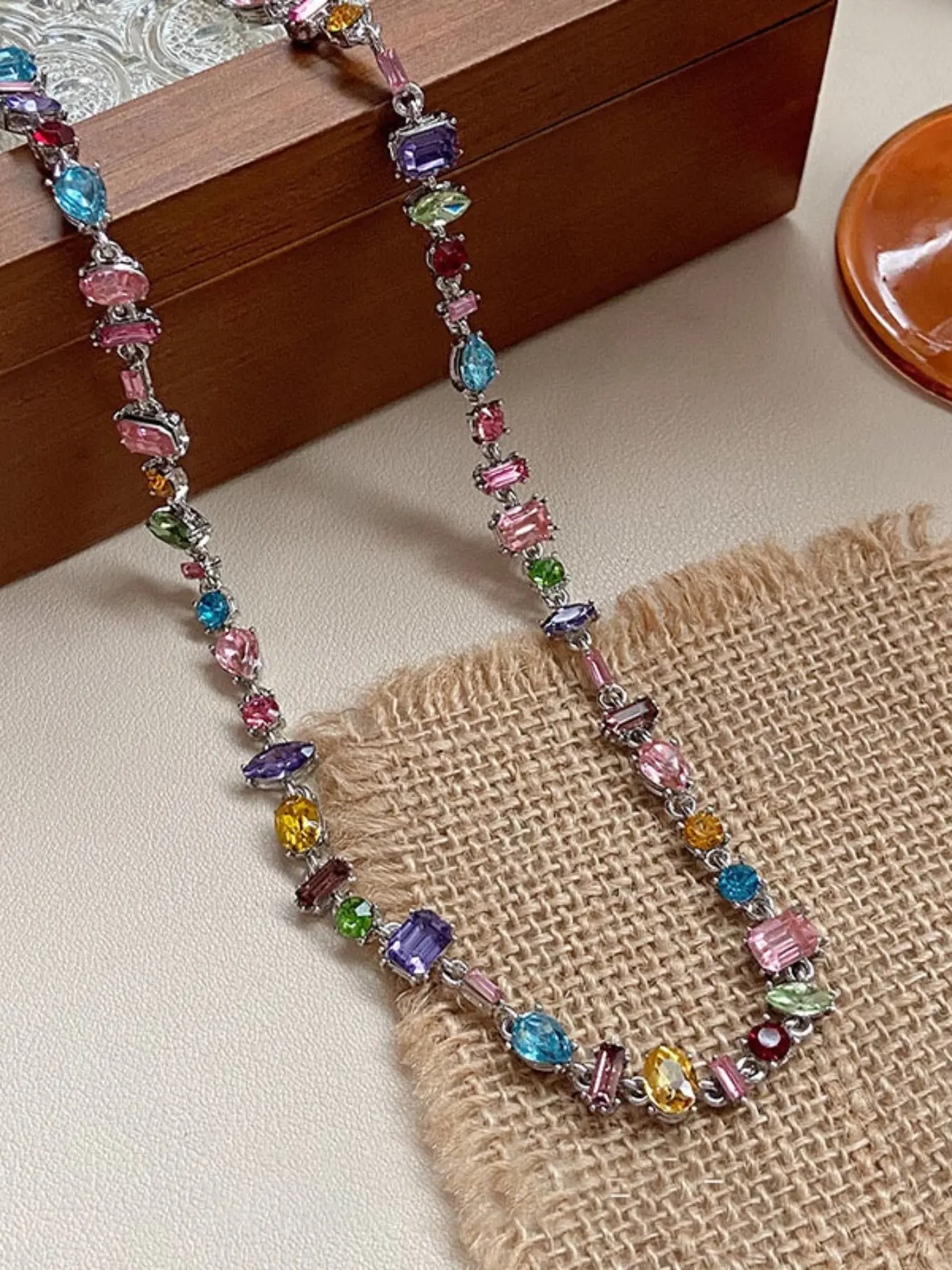 Elegant Colorful Rhinestone Necklace, Luxurious Sparkling Collar Chain, Perfect for Evening Parties, Ideal Gift for Women, Chain Link Necklace, Chain Necklaces