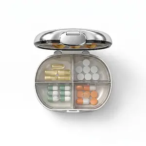portable travel pill case，Luxury Pill Organizer, 6 Compartments Sealed Moisture-Proof Pill Box, Mini Portable Travel Pill Case for Vitamins Supplements Medication, Designer-style Pill Holder for Purse Pocket