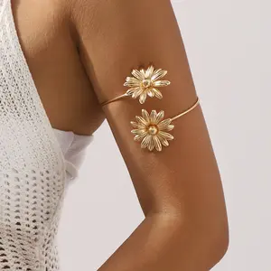 The Minimalist Cuff: Adjustable Open Bracelet with Floral Motif (Cross-Border Euro-American Style)