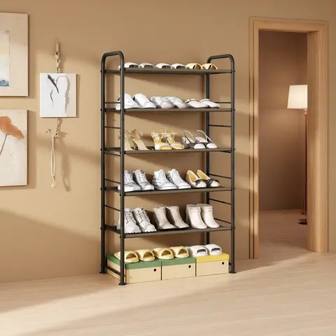 SUOERNUO Adjustable Shoe Rack - 2-5 Tier Steel Organizer! Holds 8-20 pairs of shoes, boots, or sneakers. Non-slip, tool-free assembly, space-saving for small spaces. Durable & easy to clean—perfect for homes, dorms, or offices, Floor Standing Shoe Storage