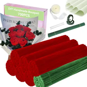 DIY Rose Making Kit 700 count Chenille Stems - Red Green Pipe Cleaners Craft Supplies with Floral Tools for  Bouquet & Art Projects