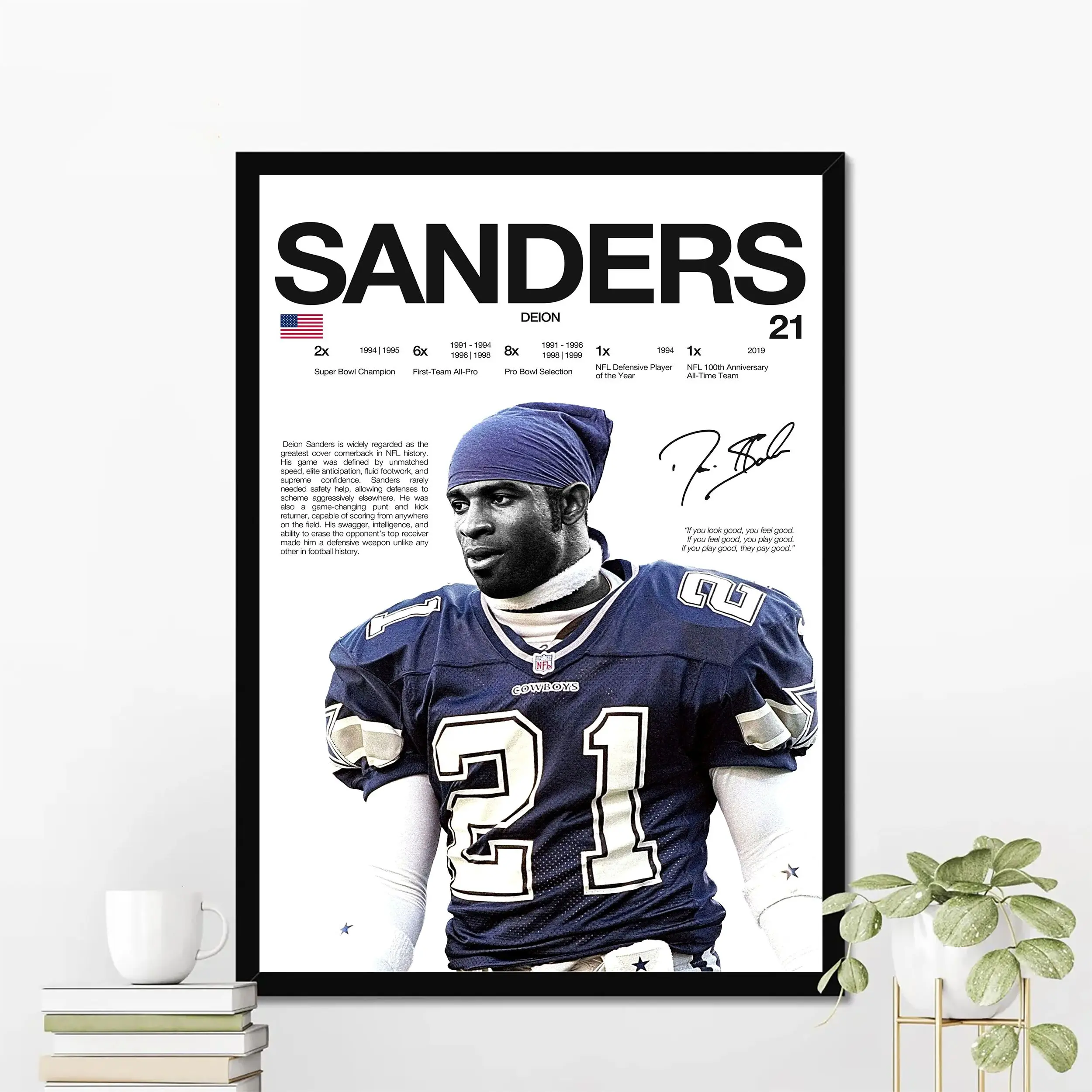 Deion Sanders Hardline Series Poster, Deion Sanders Signature Poster, Atlanta Football Wall Art For Fans, Sport Gift For Men [UNFRAMED - PRINT ONLY]