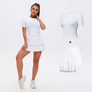 AFZ Women's 2 Piece Tennis Outfits with Short Sleeve Crop Top and Pleated Skirt in Pink, Comfortable Casual Wear for Women - Womenswear