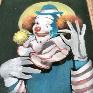 Original Art - Vintage Clown Illustration with Blue Hat and Striped Outfit for Collectors