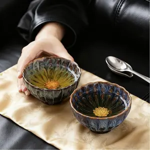 Exquisite Ceramic Tea Cups Set of Two with Lotus Flower Design Collectible Gift for Tea Enthusiasts