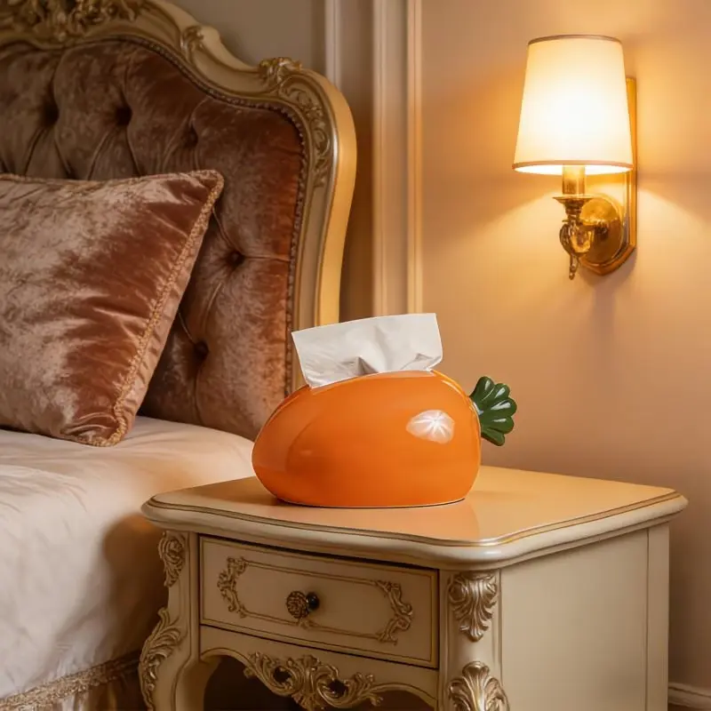 1pc Cute Vegetable Ceramic Tissue Case Dopamine Style Orange Napkin Dispenser for Kitchen Dining Table Decor