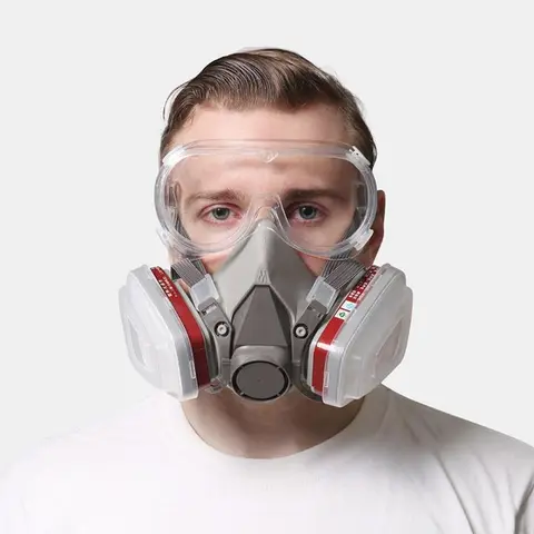 Sohochic 16-in-1 Reusable Industrial Safety Respirator Gas Mask - Ergonomic, Adjustable, Anti-Dust, Chemical Defense, Dual Filters, Anti-Fog Lens, Lightweight, Tight Face Seal, Easy Clean, Dust+Gas Defense Cartridge, Grinding/Construction Use