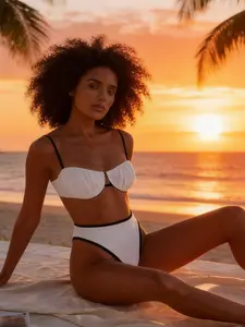 Women's Plain Color Bikini Set, Fitted High-Waisted Design, Casual Style Swimwear for All Seasons, Perfect for Beach & Spa