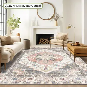 Fashionable Retro Square Printed Velvet Carpet - Ideal Gift, Versatile for Home & Commercial Use, Multiple Sizes, Machine - Washable, Soft & Non - Shedding