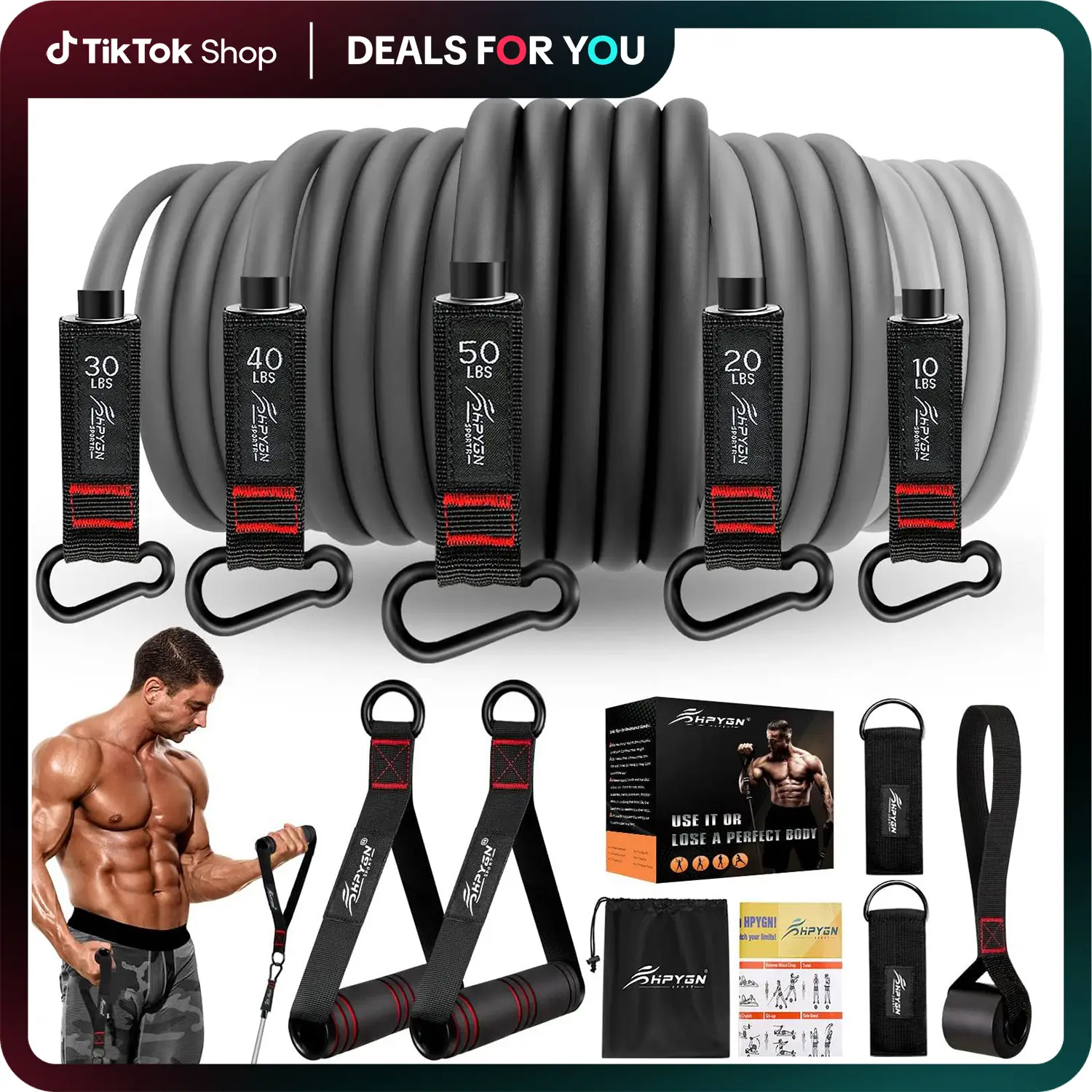 150LBS Heavy Resistance Bands, Exercise Bands with Handles Set, Fitness Bands, Workout Bands with Door Anchor and Ankle Straps, for Heavy Resistance T