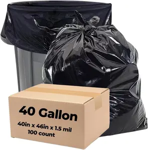 40-45 Gallon Trash Bags Heavy Duty Large Black Trash Bags for Contractor Garbage Bags, 100 Bags, 40'' x 46'' x 1.5mil Kitchen Box