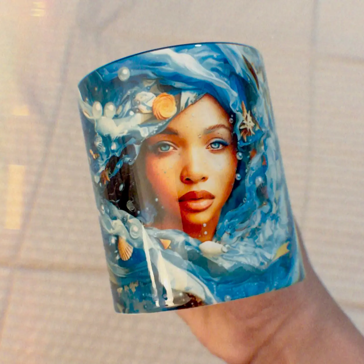 Yemaya Coffee Mug (11oz) – Ocean & Protection Goddess Ceramic Cup | Handmade Afro-Cuban Art by Ashekuba