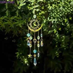Sun Moon Star Crystal Suncatcher, Rainbow Prism Hanging Ornament, Boho Window Decor, Light Catcher Wind Chime, Outdoor Garden & Home Decoration Pendant
