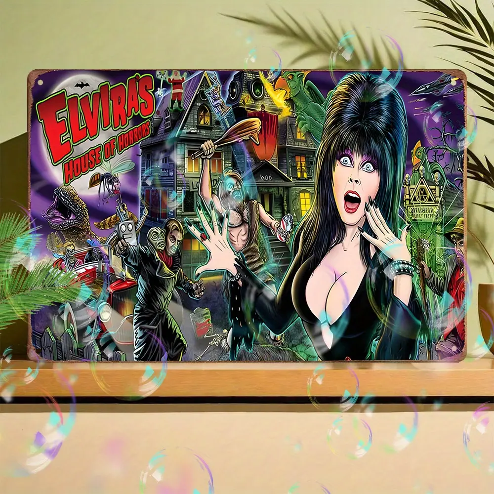 Elvira's House of Horrors Artistic Vintage Aluminium Sign - Waterproof, Dustproof Wall Art Print - Durable Home Decor Decoration - 1pc Holiday Gift for Bar, Cafe