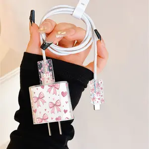 Bow Pattern Charger Data Line Protector Case, Compatible with Apple 20w Fast Charging Adapter, Anti-Scratch & Bite Resistant Cover