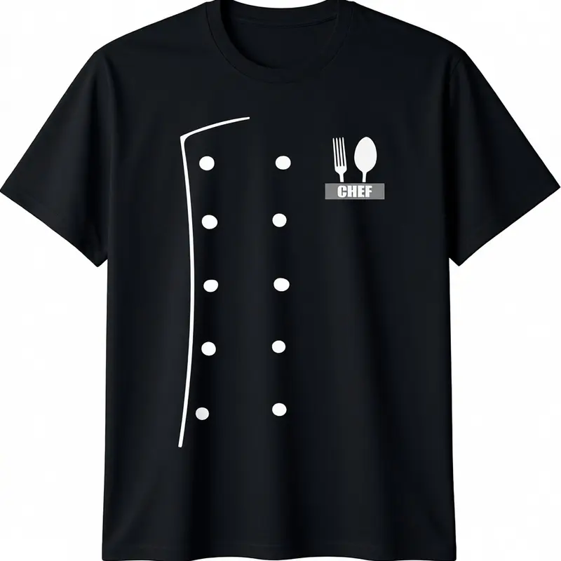 Men's Cotton Graphic Workwear Chef Coat - Casual T-Shirts, Top Uniform, Shirts for Cooking