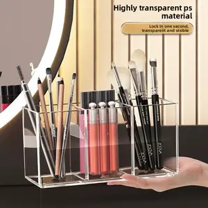 Acrylic makeup brush holder, dressing table organizer, desktop makeup and cosmetics lipstick pen holder, divided compartments, light luxury and high-end feel