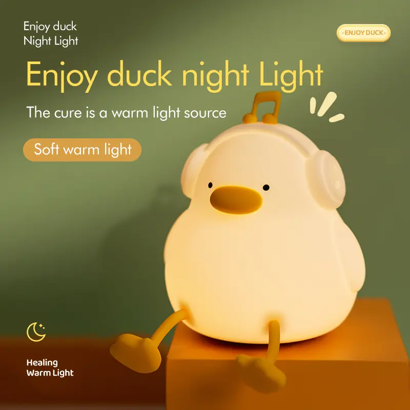 High Quality Silicone Musical Duck Night Light, Clap Rechargeable, Brightness Adjustable, Three Levels of Soft LED Light, Suitable for Decorative Lighting in Children's Room and Bedroom