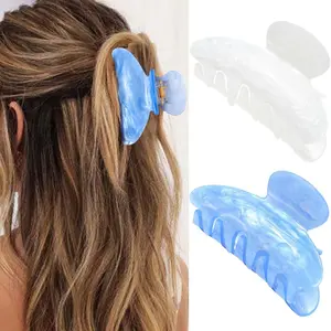Hair Clips Blue Claw Clip Cute Medium Claw Hair Clip Hair Accessories for Women (lake blue+white)