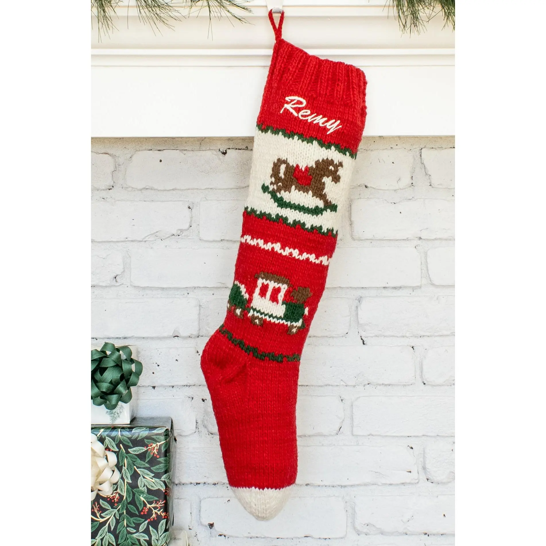 Rocking Horse Hand Knit Christmas Stocking