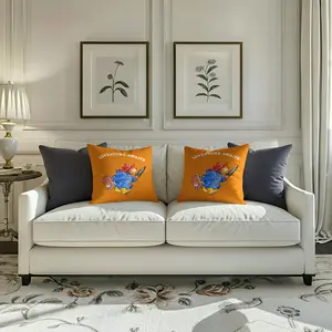 Orange bottom playful teddy bear pillow cushion, simple hand-painted teddy bear shape, lively and cute, a pair of casual style decorative pillowcases, multiple styles to choose from, 17.71 × 17.71 inches