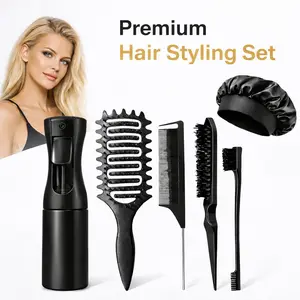 6-Piece High-End Hair Styling Kit, Includes 200ML Spray Bottle, Volumizing Brush, Braiding Comb, Comb, Hair Cap, Hairbrush