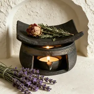 Rustic Solid Stone Texture Incense Burner, Dark Handmade Coarse Ceramic Aroma Diffuser, Home Bedroom Essential Oil Warmer, Calming Healing Atmosphere