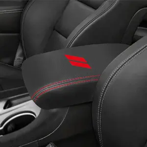 for Dodge Durango Accessories 2021 2022 2023 2024 2025 Center Console Armrest Cover Interior Box Anti-Scratch Leather Central Armrest Decoration (Red Stitches)