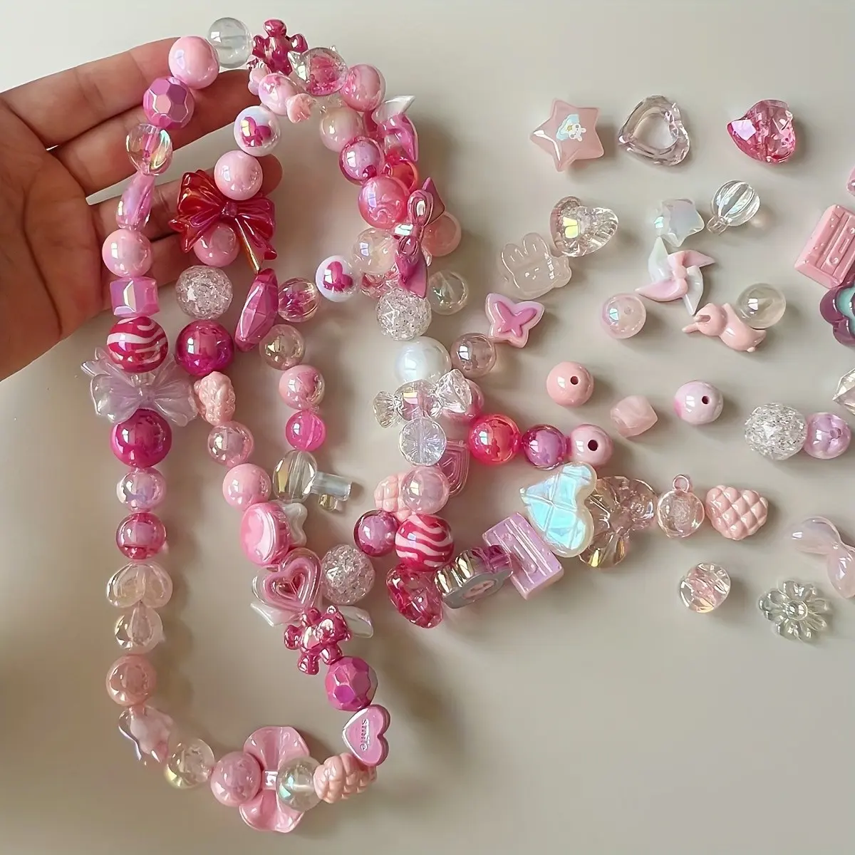 100g Cute Acrylic Mix Beads Kit – UV Coated Rabbit Flower Bear Heart Charms for DIY Bracelet Making, Phone Charms, Necklaces, Bag Accessories, DIY Beading Accessories, Gift for Girls, DIY with Charms, Bead Kits, Beads For Crafts