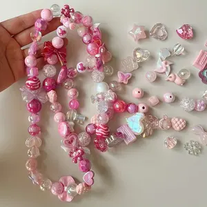 100g Cute Acrylic Mix Beads Kit – UV Coated Rabbit Flower Bear Heart Charms for DIY Bracelet Making, Phone Charms, Necklaces, Bag Accessories, DIY Beading Accessories, Gift for Girls