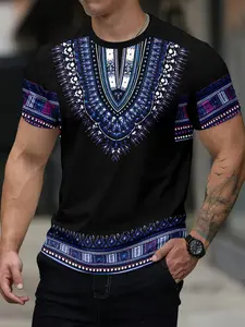 Ethnic Pattern Decorative T-Shirt, Round Neck, Bohemian Culture Casual Top, Fitted Long Sleeve, Printed Design, Women's Fashion Clothing