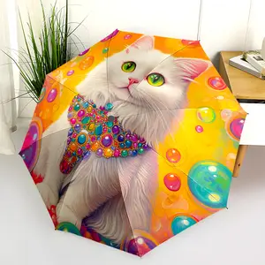 1 PC Automatic Folding Umbrella - Colorful Bubble Cat Art Pattern, Portable & Foldable Design with 8 Ribs, Merry Christmas Pattern,Casual Outdoor Accessory Halloween and Christmas Birthday Gifts. B0029
