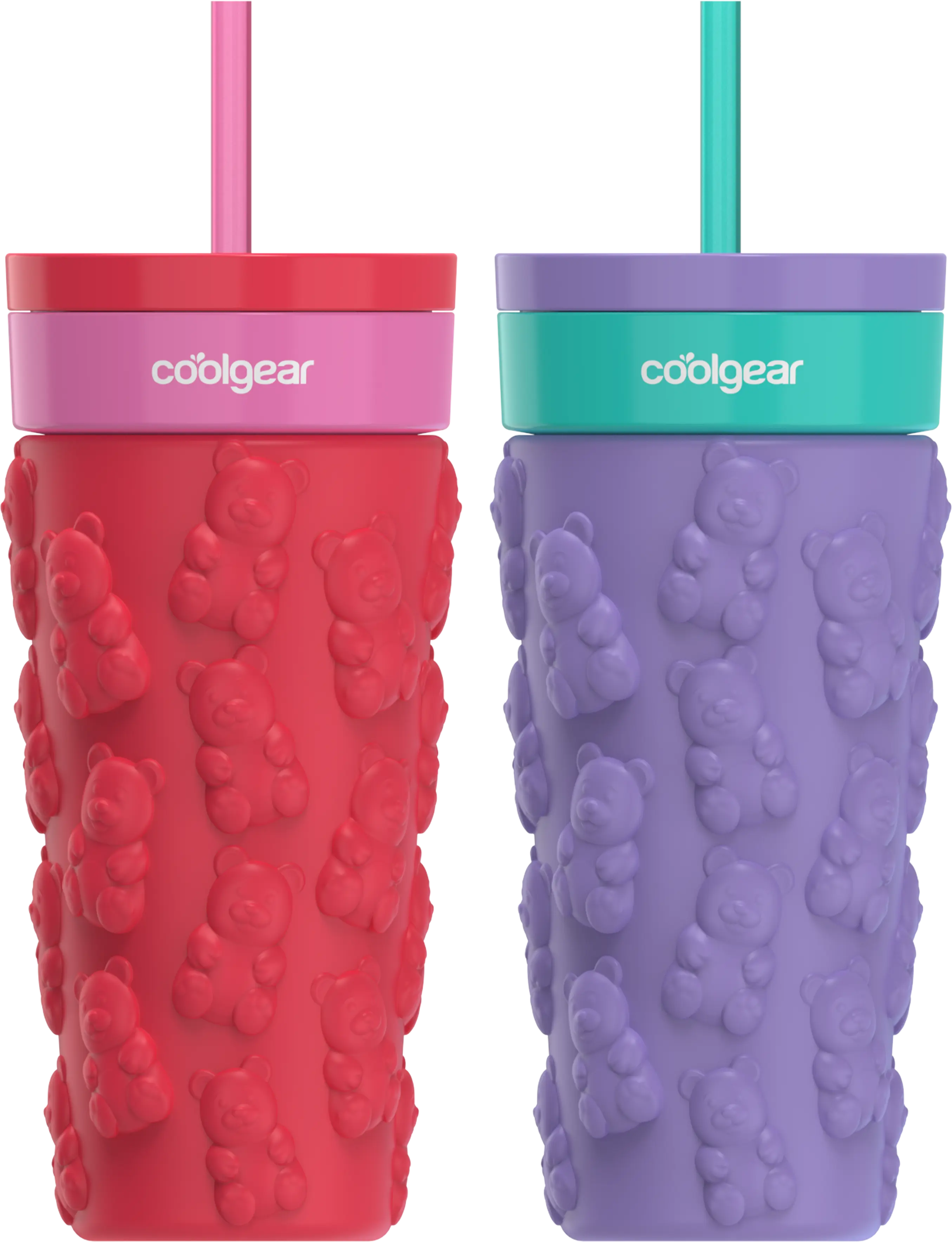 COOL GEAR 2-Pack 20oz GO GRIP Tumbler, Gummy Bear Pattern Reusable Travel Mug, BPA Free Lid, Cold Beverages