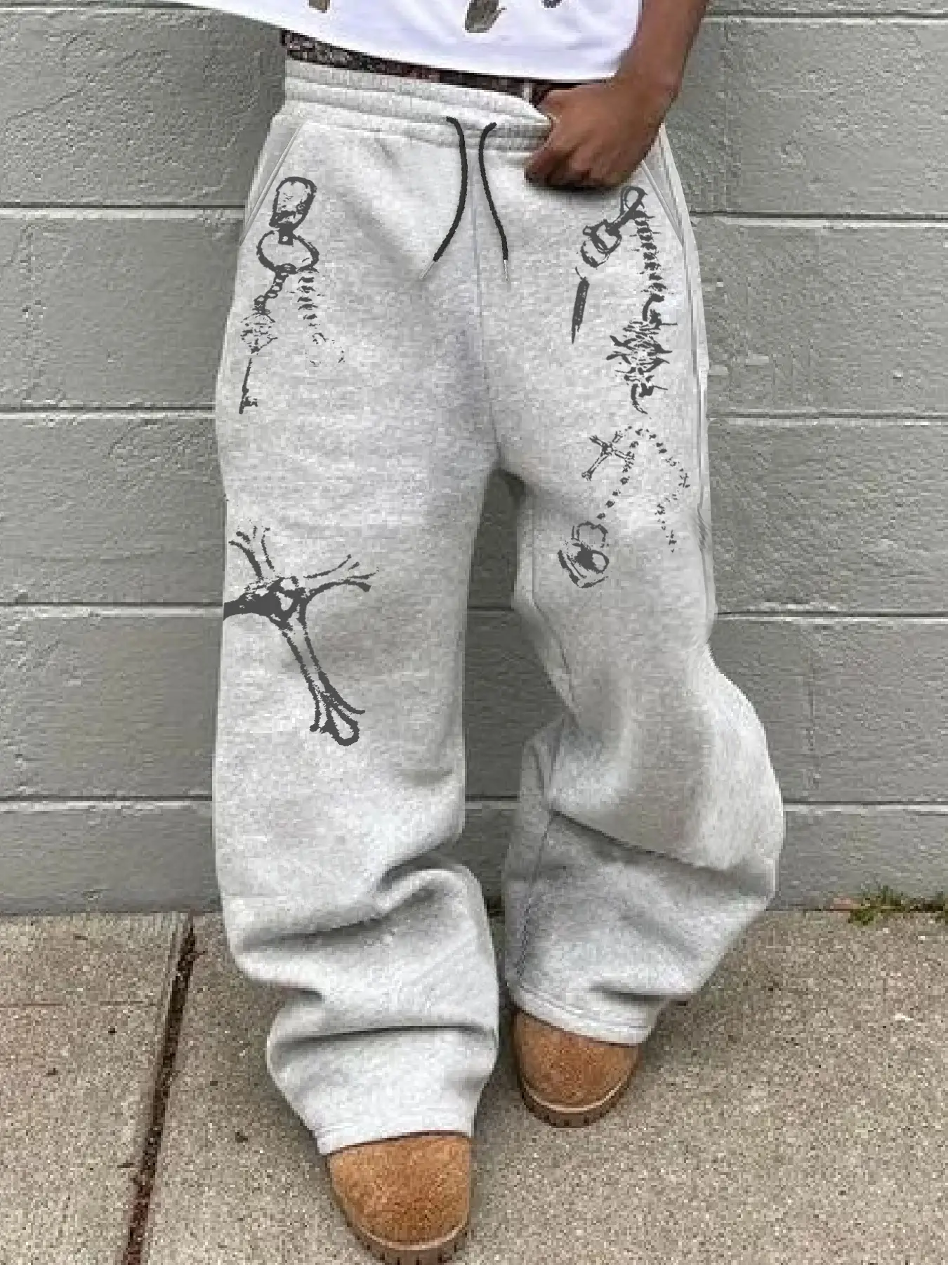 Men's Cross & Key Print Drawstring Waist Sweatpants, Casual Regular Fit Gothic Jogger Pants for Daily Wear, Men's Trousers for All Seasons