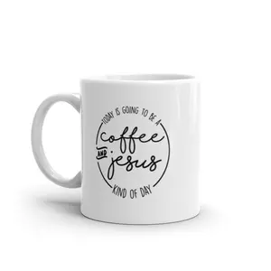 Coffee and Jesus Kind Of Day Mug Cute Worship Caffeine Lovers Novelty Cup - 11oz Funny Coffee Mugs Ceramic Printed Drinkware Cup