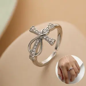 Infinity Knot Promise Ring Adjustable Silver Band with Dazzling Crystals for Women's Universal Fit and Meaningful Design