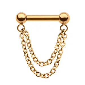24kt Gold PVD Double Dangle Chain Threadless Barbell