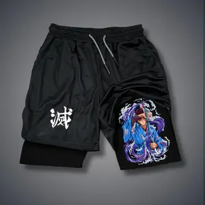 Demon Slayer Kamado Tanjirou 80s 90s summer men shorts for men jorts outfit men graphic shorts Double-layer sports shorts Comfortable short shorts summer