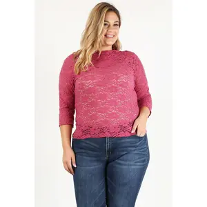 Plus Size Sheer Lace Fitted Top