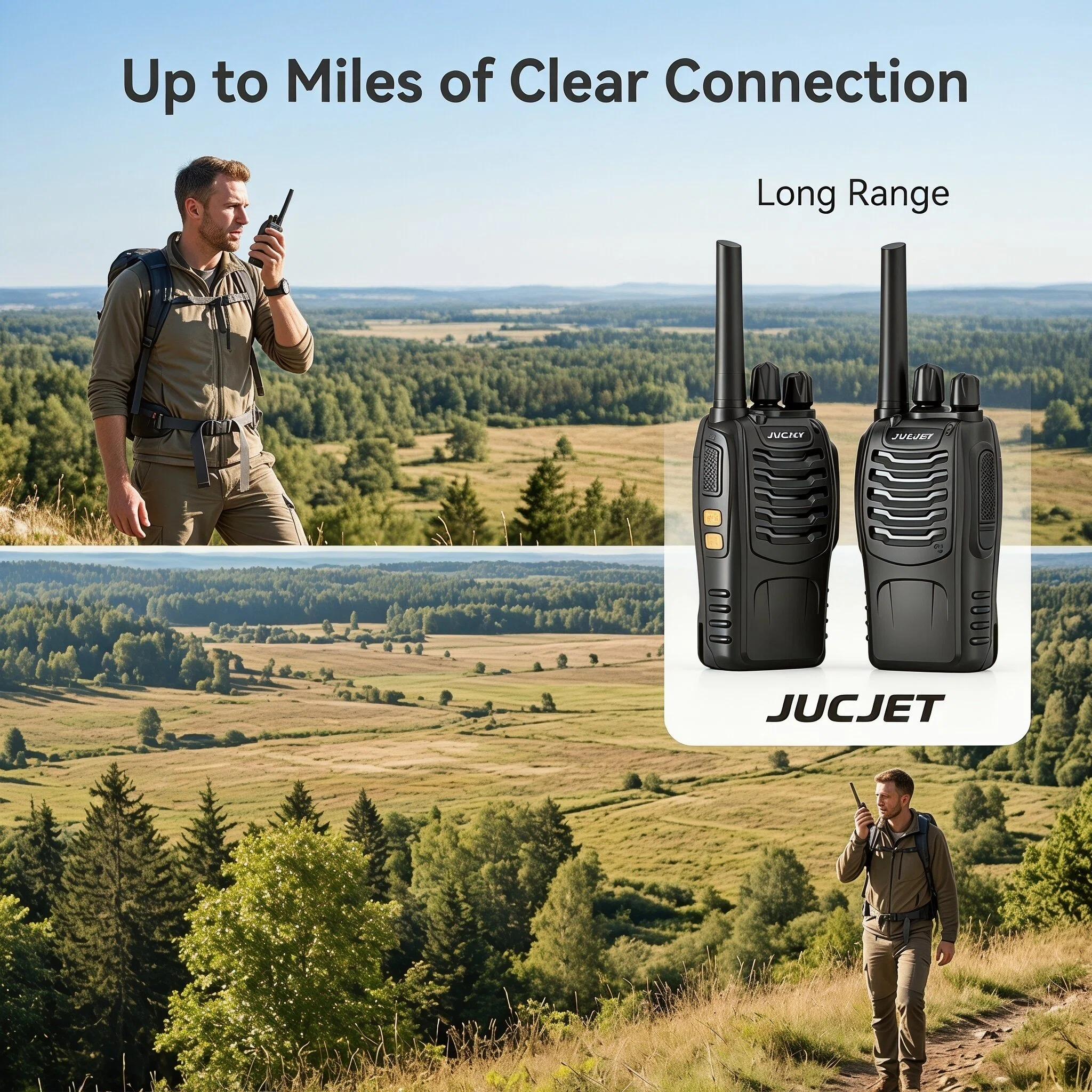 JUCJET 888S walkie talkie Rechargeable UHF Handheld Two-way Wireless Communication with Flashlight, Lithium Battery Charger and Headset, Suitable for Adults and Children (2pack)