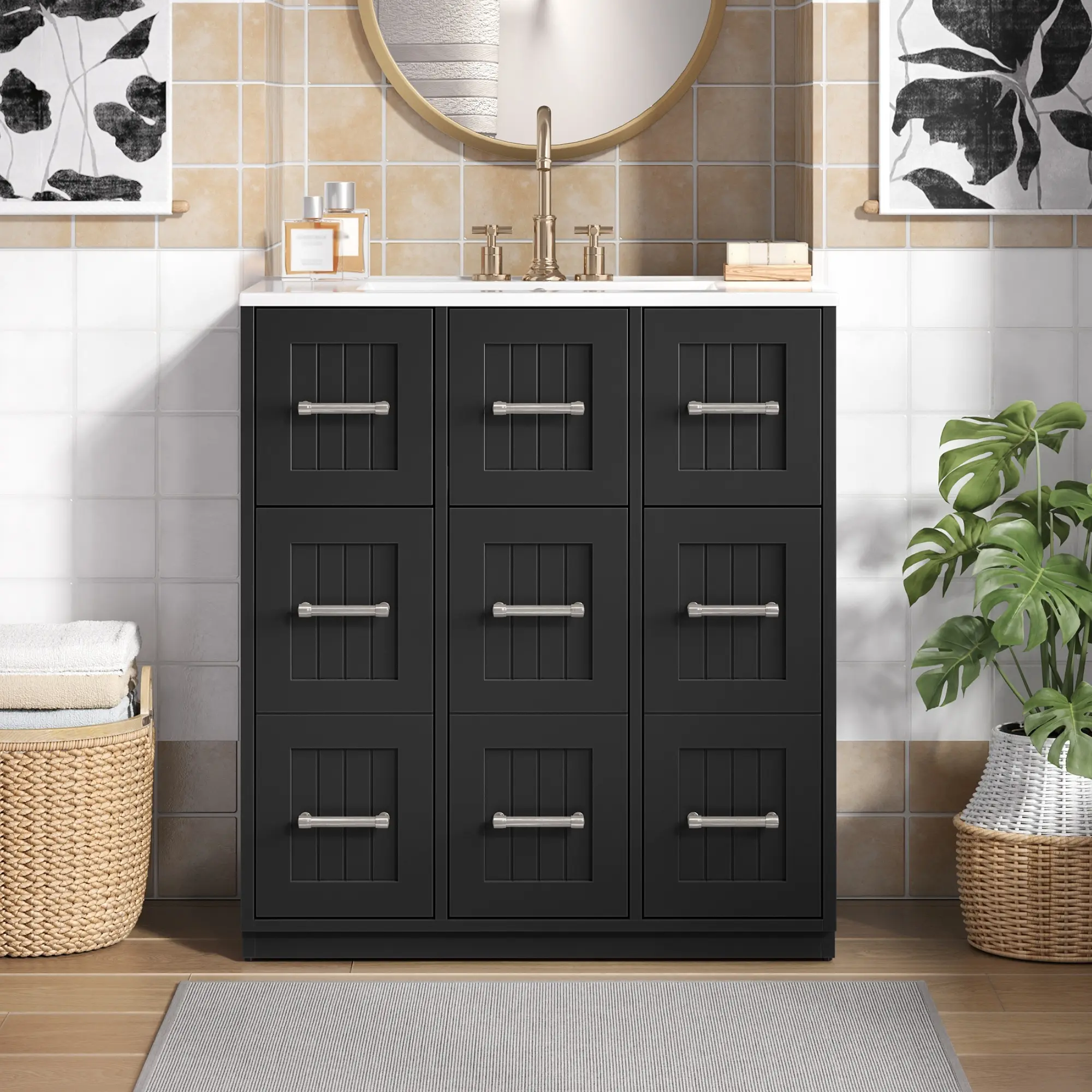 30 Inch Bathroom Vanity Floor Cabinet with Undermount Sink, Soft-Close Doors, Tip-Out Drawer, Painted Surface, Modern Bathroom Storage Cabinet for Bathroom Organization, White, Bathroom Furniture for Vanity Area, Storage, Remodel