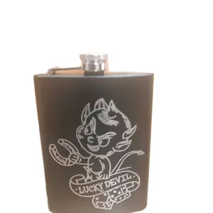 Lucky Devil Hip Flask with Fill Spout - Dark black Design, Classic Style, Ideal for Drinkware