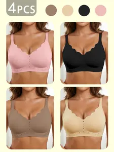4PCS Women Wireless Push Up Jelly Soft Bra Breathable Seamless Invisible Comfort Bra Soft Support for Daily Wear.