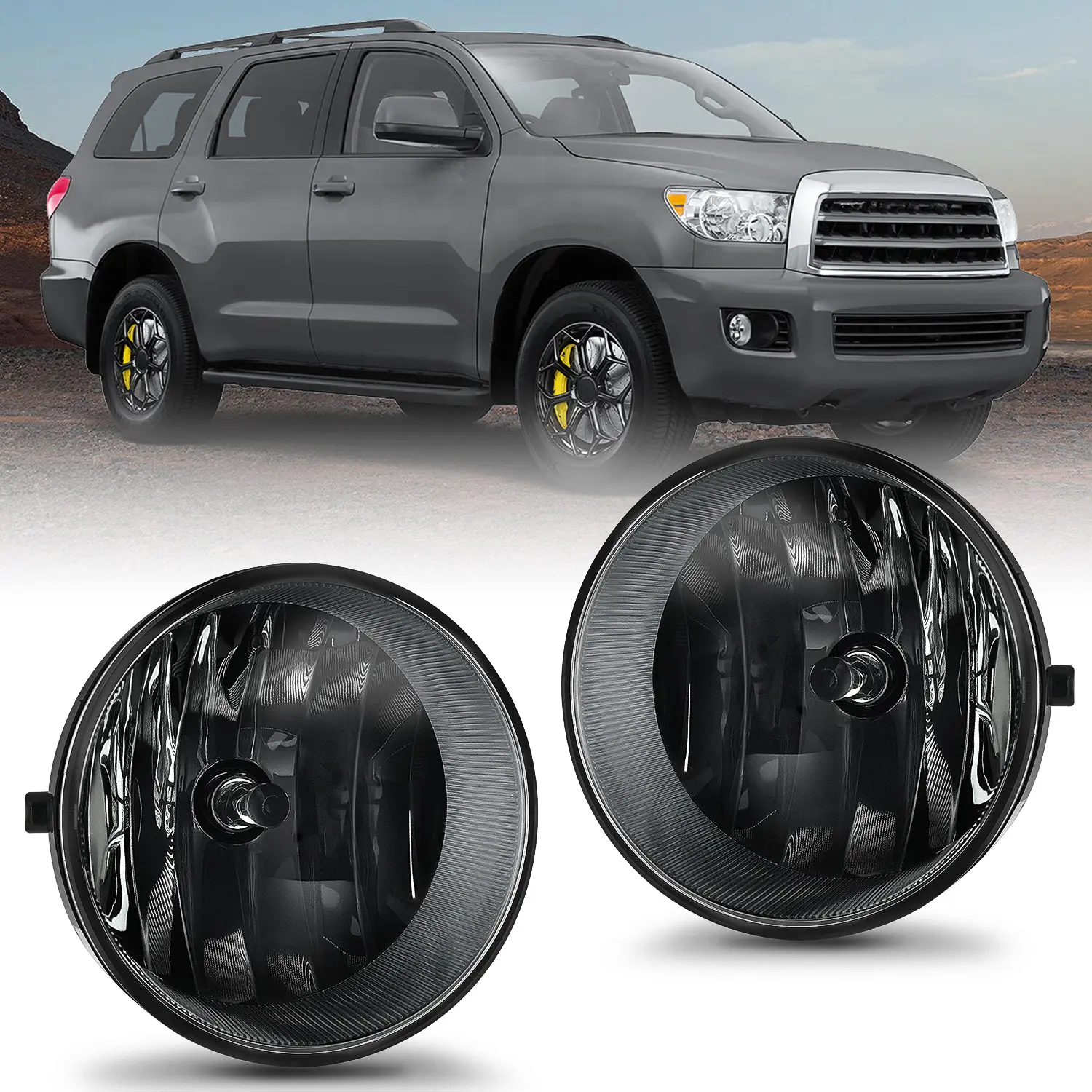 Nilight Fog Light Assembly Compatible with Toyota 2005 2006 2007 2008 2009 2010 2011 Tacoma 2007-2013 Tundra 2008-2017 Sequoia 2004-2006 Solara Smoke Lens w/H10 42W Bulbs