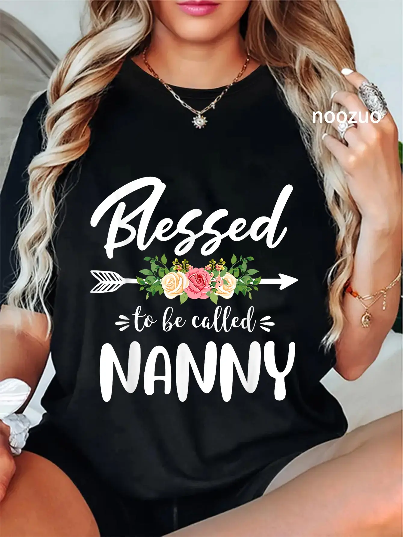 100% Cotton Unisex Blessed to be called Nanny Floral Arrow Design Mothers Day T-Shirt Casual Top