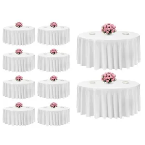 VEVOR White Round Tablecloths 10 Pack, 132 Inches in Diameter, Stain- Wrinkle- Resistant, Machine Washable Table Clothes, Polyester Fabric Table Covers for Wedding, Party, Banquet, Formal Events