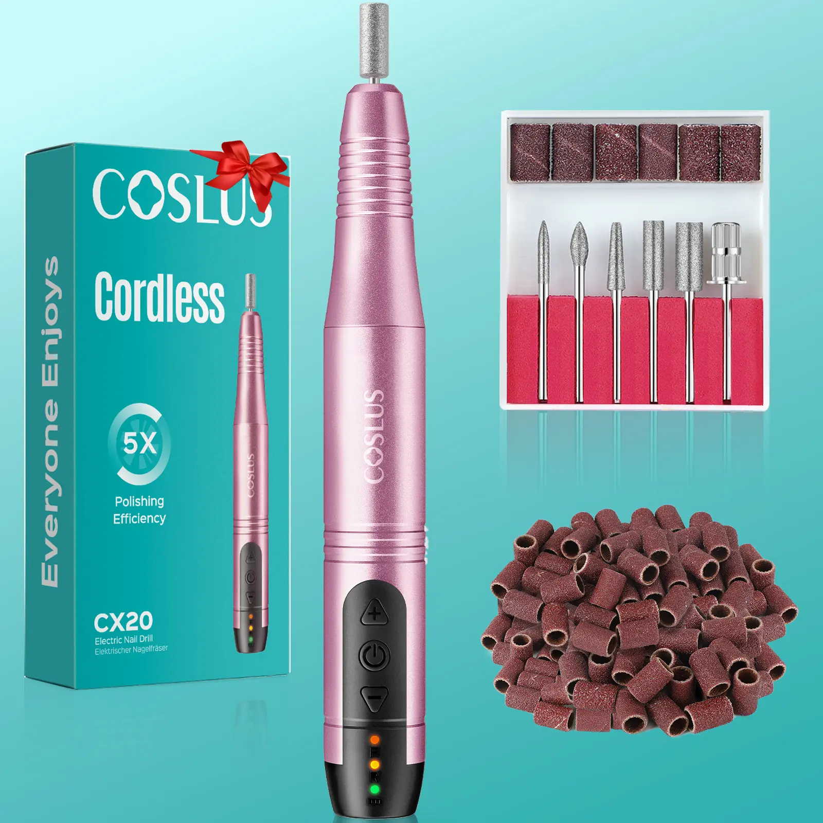 COSLUS C20 Professional Cordless Electric Nail Drill Kit - 6 Bits, Sanding Bands, 6-Hour Battery, Adjustable Speeds, Quiet, Lightweight Manicure/Pedicure Tool for Acrylic Gel Powder Nails, Ideal for Home & Salons, Cuticle Gift, Pedicure At Home