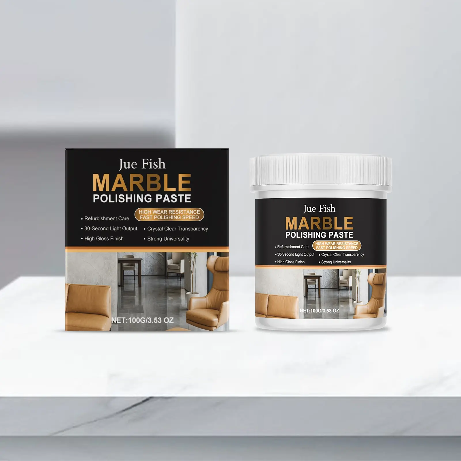 Marble Polishing Paste for Kitchen Countertops, Scratch Removal & Brightening Care, Tile Cleaning Solution, Jue Fish Brand