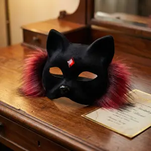 Therian Faux Fur Fox Cat Half Face Mask with Gems, Realistic Plush Long Furry Animal Costume, for Halloween Christmas Masquerade Cosplay Party Carnival, Women Men Adult Accessory paperwhite christmas gift Romantic Set Red Balloon Arch Kit Frame dream mask