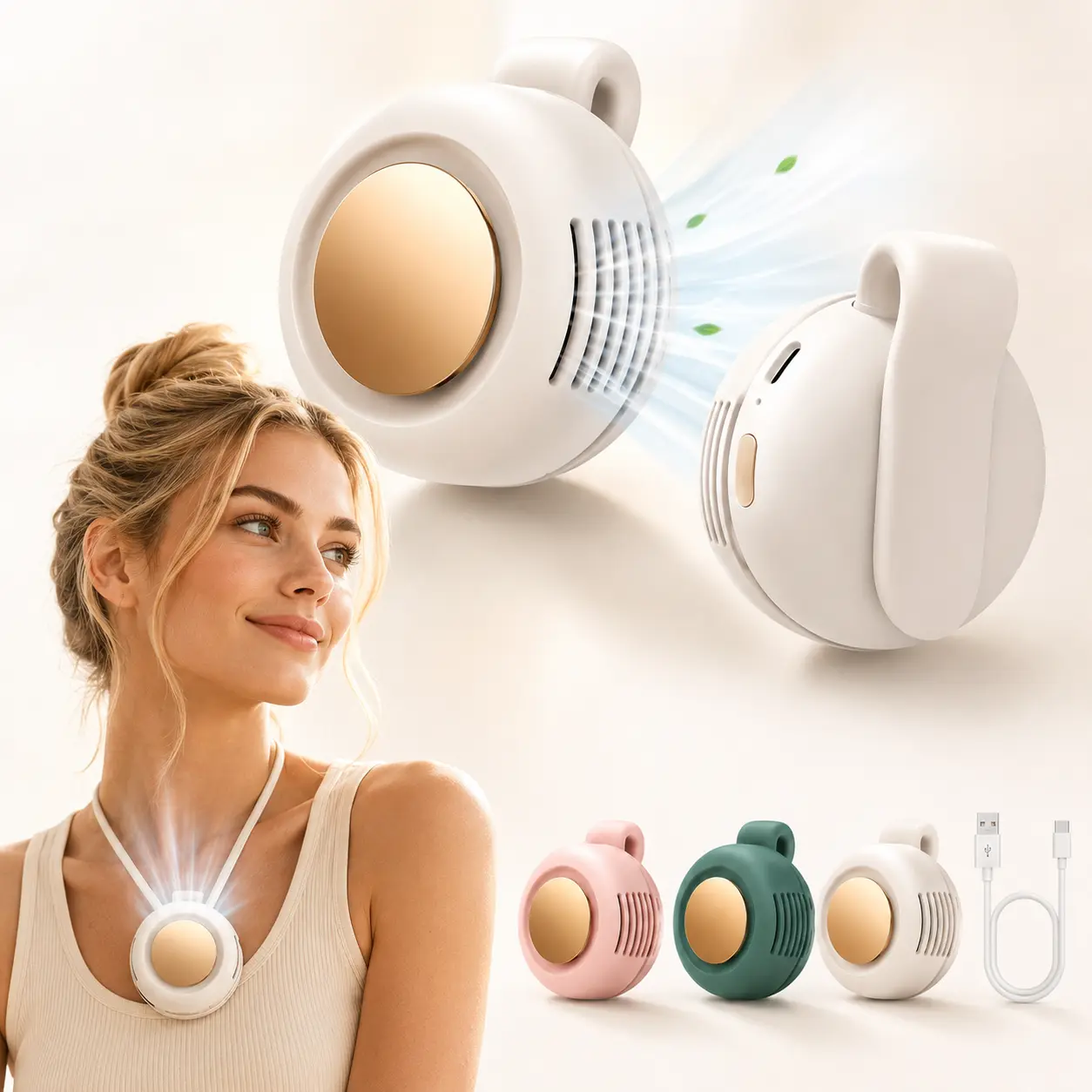 Mini Rechargeable Bladeless Fan. Portable | Silent. Features 3 adjustable speeds, a rotating fan body, and versatile use as a handheld, waist-mounted, or phone cooling fan. Ideal for outdoor work& travel, Perfect Gift